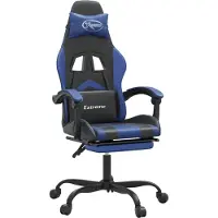 Syfax Sedia da Gaming Girevole con Poggiapiedi Nero e Blu Pelle finta