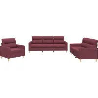Syfax Set di Divani 3 pz con Cuscini Rosso Vino in Tessuto