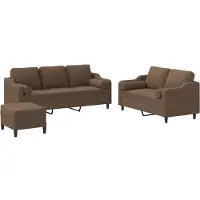 Syfax Set di Divani 3 pz con Cuscini Marrone in Tessuto