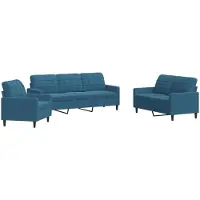Syfax Set di Divani 3 pz con Cuscini Blu in Velluto