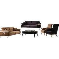AEA Wohnzimmer Set Sofa 3+3+1+1 Sitzer Sessel Couch Lila Braun Sofagarnituren 4tlg
