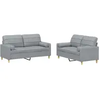 vidaXL Set divano 2 pezzi con cuscini in tessuto grigio chiaro