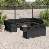 Prolenta Maison Exclusive - Set da giardino 14 pezzi con cuscini in polyrattan nero