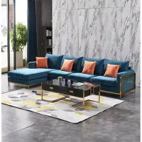 AEA Ecksofa L-Form Couchtisch Sofa Couch Design Polster Luxus Blau Tisch 2tlg Metall