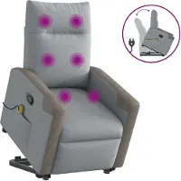 Syfax Poltrona Alzapersona Massaggi Reclinabile Grigio Chiaro Tessuto