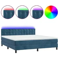 Syfax Letto a Molle con Materasso e LED Blu Scuro 180x200 cm