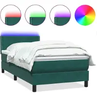 Syfax Letto a Molle con Materasso e LED Verde Scuro 80x220 cm Velluto