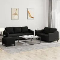 Prolenta Maison Exclusive - Set divano a 3 pezzi con cuscini in tessuto nero