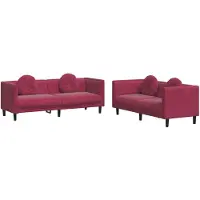 Syfax Set di Divani 2 pz con Cuscini Rosso Vino in Velluto