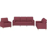 Syfax Set di Divani 3 pz con Cuscini Rosso Vino in Tessuto
