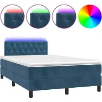 Syfax Letto a Molle con Materasso e LED Blu Scuro 120x190 cm in Velluto
