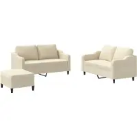 Syfax Set di Divani 3 pz con Cuscini Crema in Tessuto