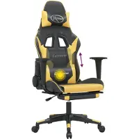Syfax Sedia da Gaming Massaggiante Poggiapiedi Nero e Oro Pelle finta