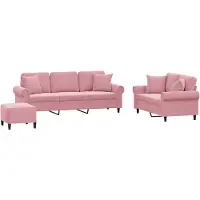 Syfax Set di Divani 3 pz con Cuscini Rosa in Velluto