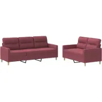 Syfax Set di Divani 2 pz con Cuscini Rosso Vino in Tessuto