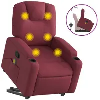 Syfax Poltrona Alzapersona Massaggio Reclinabile Rosso Vino Tessuto