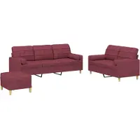 vidaXL Set di divani a 3 pezzi con cuscini in tessuto rosso vino