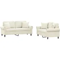 Syfax Set di Divani 2 pz con Cuscini Crema in Velluto