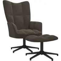 Syfax Sedia Relax con Poggiapiedi Grigio Scuro in Velluto