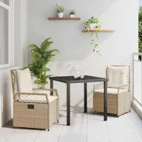 Prolenta Maison Exclusive - Set da giardino per esterni, composto da 3 pezzi, in rattan sintetico beige e crema