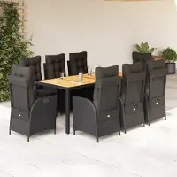 Prolenta Maison Exclusive - Set da Pranzo da Giardino 9 pz con Cuscini Nero in Polyrattan