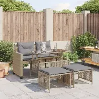 Prolenta Maison Exclusive - Set divani da giardino 4 pezzi con cuscini Beige Poly Rattan Vetro