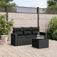 Prolenta Maison Exclusive - Set Divani da Giardino 4 pz con Cuscini Nero in Polyrattan