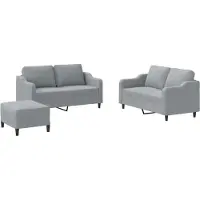 Syfax Set di Divani 3 pz con Cuscini Grigio Chiaro in Tessuto