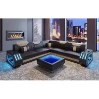 AEA Design Eckcouch Ecksofa Wohnzimmer Möbel Lederpolster Couch Sofa L-Form + Tisch