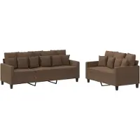 Syfax Set di Divani 2 pz con Cuscini Marrone in Tessuto