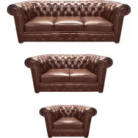 Xl Moebel Gmbh Set divano Chesterfield, pelle, design, pelle imbottita, marrone, 3 pezzi