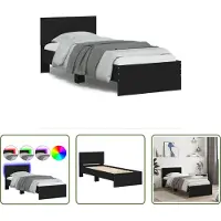 The Living Store Giroletto con testiera e luci LED nero 75x190 cm