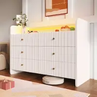 MODFU Credenza design a forma di onda，armadio portaoggetti，armadio laterale，armadio con illuminazione a LED，6 cassetti, bianco