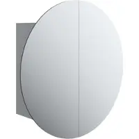 Syfax Armadio da Bagno con Specchio Rotondo e LED Grigio 47x47x17,5cm