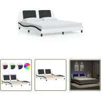 The Living Store Struttura letto con LED bianco e nero 180x200 cm in ecopelle