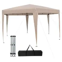 Costway Gazebo pop-up 4x3,5m, gazebo da giardino regolabile in altezza con gambe rialzate e borsa per il trasporto, gazebo pieghevole da giardino tenda per feste, Khaki