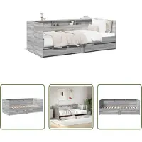 The Living Store Letto da giorno con cassetti grigio Sonoma 100x200 cm materiale legno