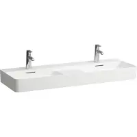 Laufen VAL lavabo double, sans trou pour robinetterie, avec trop-plein, 1200x420mm, zone semi-sèche au centre, H8142827581091, H8142827581091