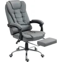 HOMCOM Sedia da Ufficio Ergonomica Reclinabile a 145¡ã con Poggiapiedi Estraibile in Similcuoio, Grigio