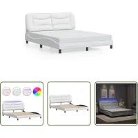 The Living Store Struttura letto con LED bianco 160x200 cm in ecopelle