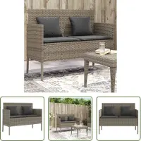 The Living Store Panca da giardino con cuscini in poly rattan grigio