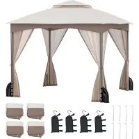 Costway 3x3m gazebo con zanzariera, 4 sacchi di sabbia e doppio tetto, impermeabile, stabile, resistente all'inverno, gazebo per feste, gazebo da giardino kaki
