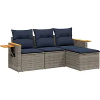 Syfax Set Divani da Giardino 4 pz con Cuscini Grigio in Polyrattan