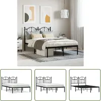 The Living Store Struttura letto con testiera in metallo nero 120x200 cm