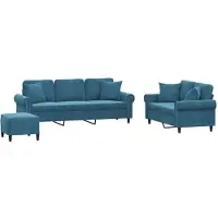 vidaXL Set divano 3 pezzi con cuscini in velluto blu