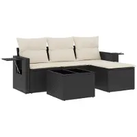 Syfax Set Divani da Giardino 4 pz con Cuscini Nero in Polyrattan