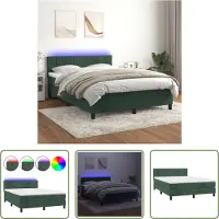 The Living Store Letto a molle con materasso e LED in velluto verde scuro 140x190 cm