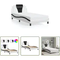 The Living Store Struttura letto con LED bianco e nero 100x200 cm in ecopelle