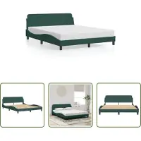 The Living Store Struttura letto con testiera in velluto verde scuro 160x200 cm
