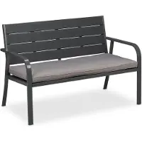 Relaxdays Panchina da giardino con cuscini di seduta, effetto legno, dimensioni: 78 x 118 x 66 cm, a 2 posti, robusta panchina da balcone, panca, grigia